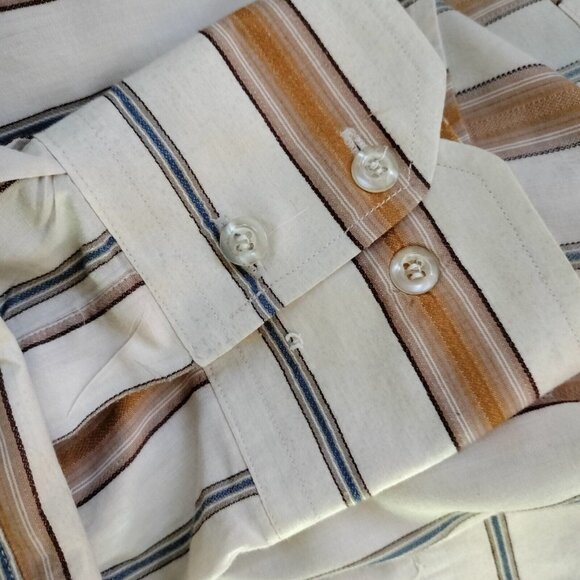 Bam Jeans Mens Large Button Up Shirt Striped Beige Orange Classiccore Gorp Norm - Picture 4 of 11